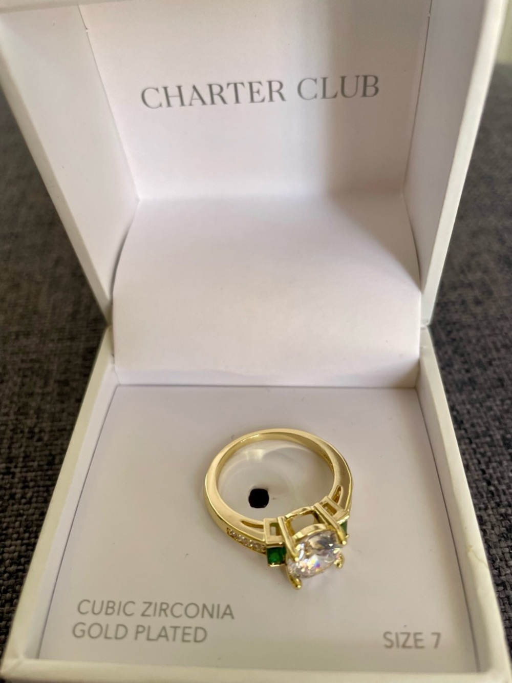 New Charter Club Silver Tone CZ Green Crystals Ring Size 7